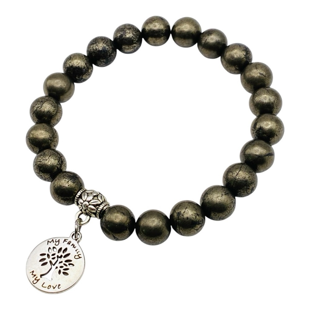 PYRITE Bracelet Stretch Fit Handmade Gemstone 8mm
